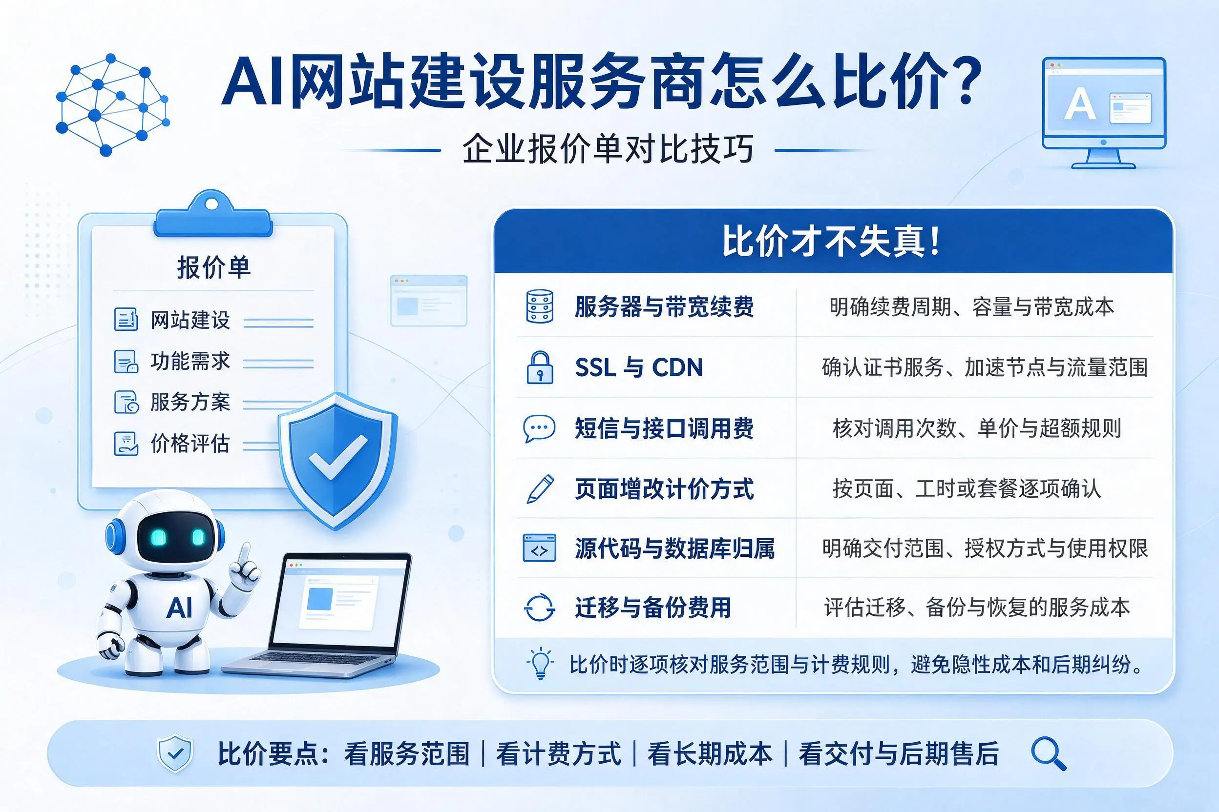 AI网站建设服务商怎么比价？汉中企业报价单对比技巧