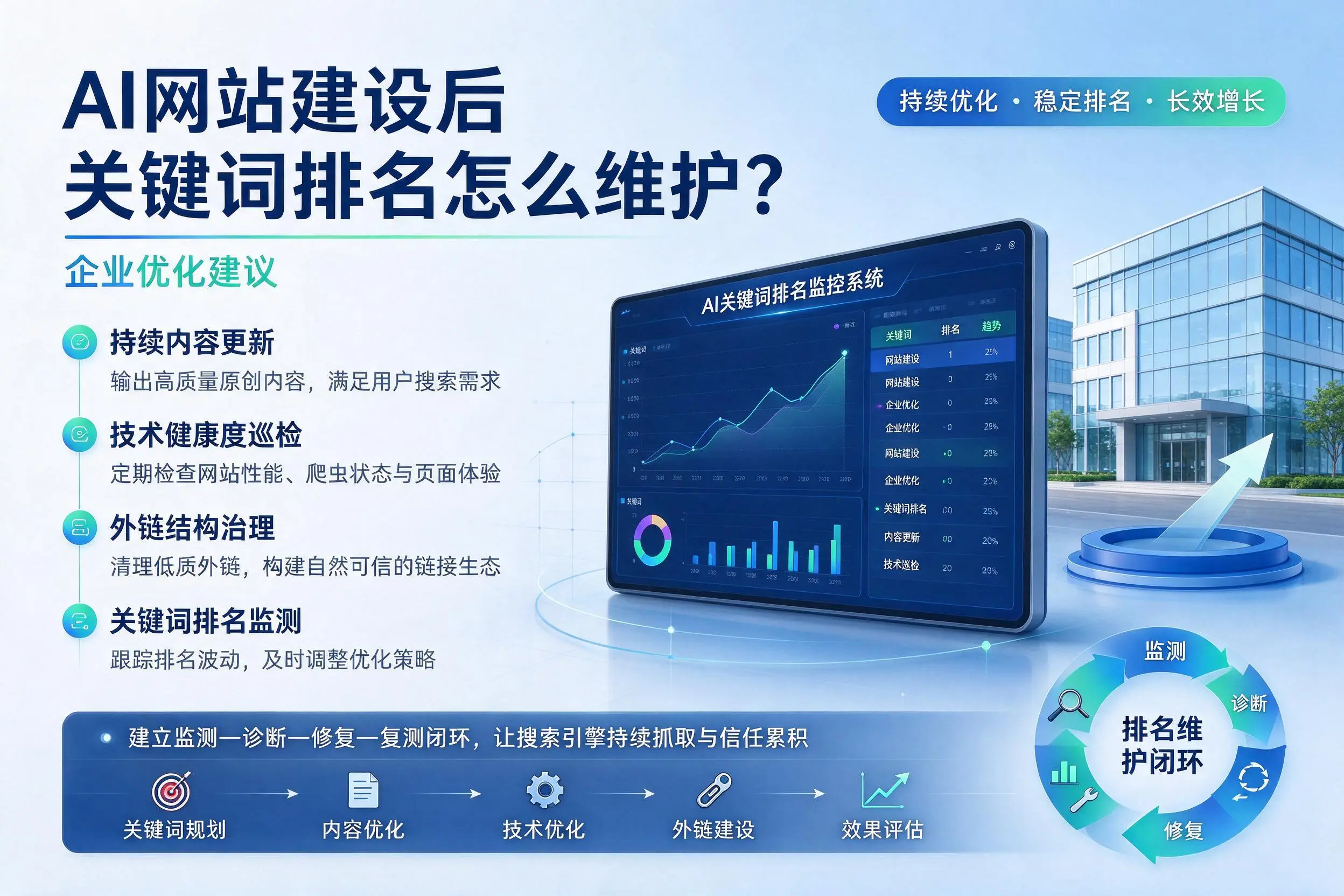 AI网站建设后关键词排名怎么维护？汉中企业优化建议