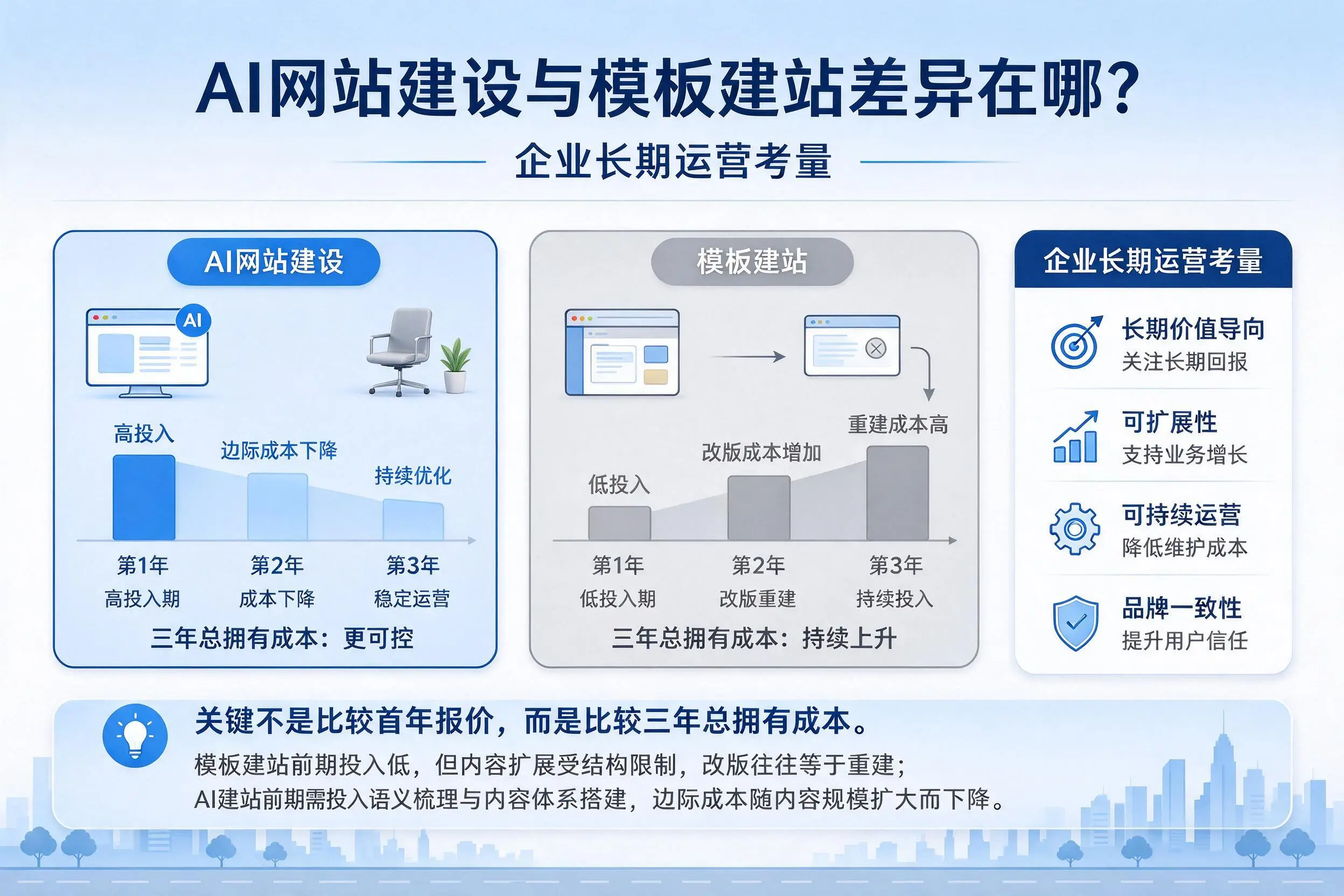 AI网站建设与模板建站差异在哪？汉中企业长期运营考量