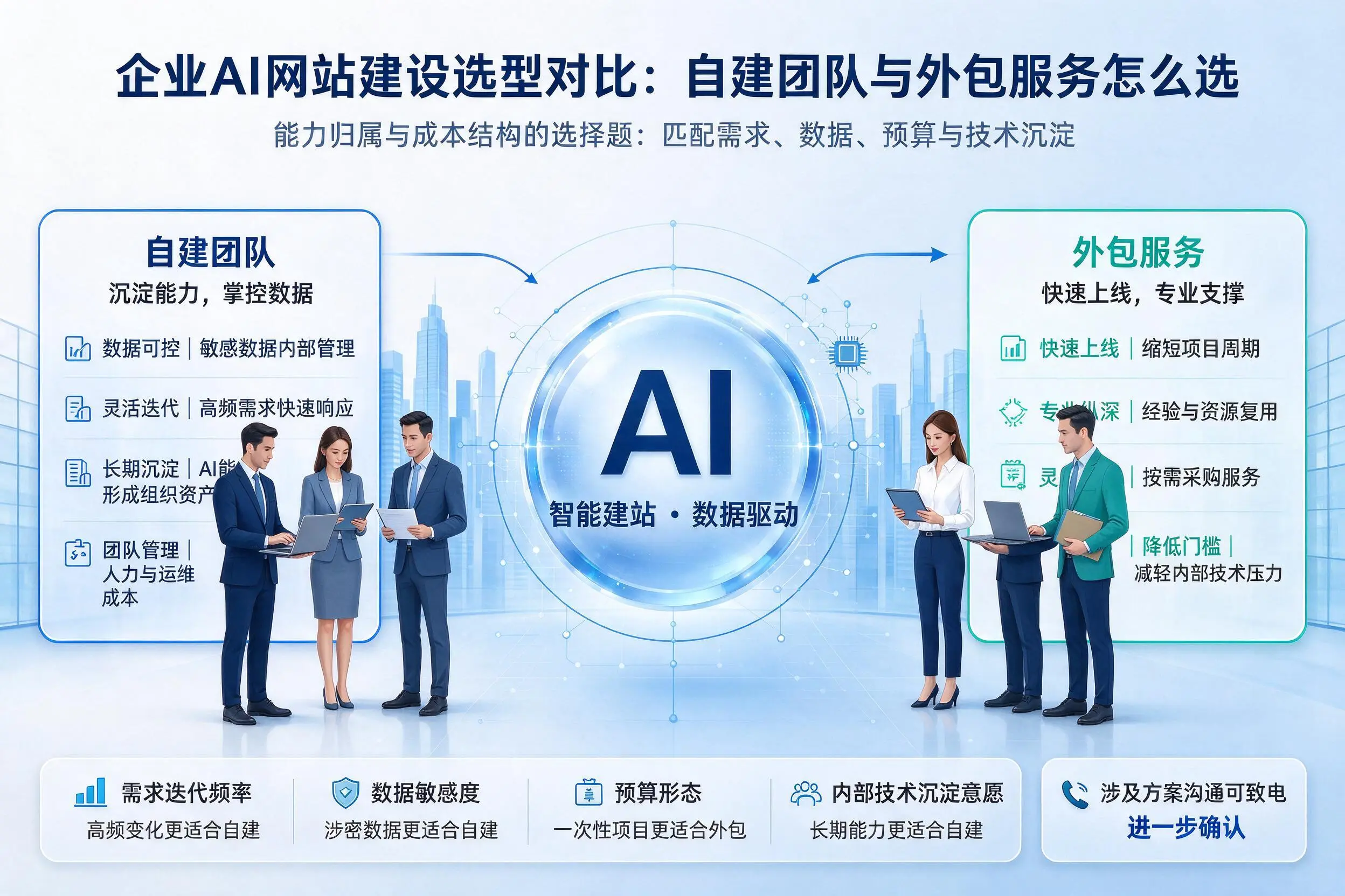 汉中企业AI网站建设选型对比：自建团队与外包服务怎么选